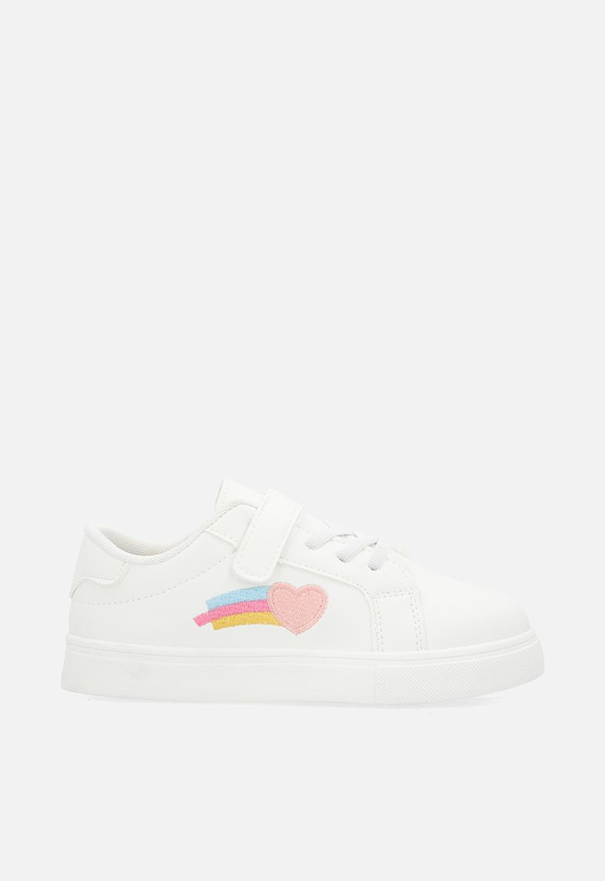Pop Candy - Applique lace & adjustable strap fastener sneakers - white