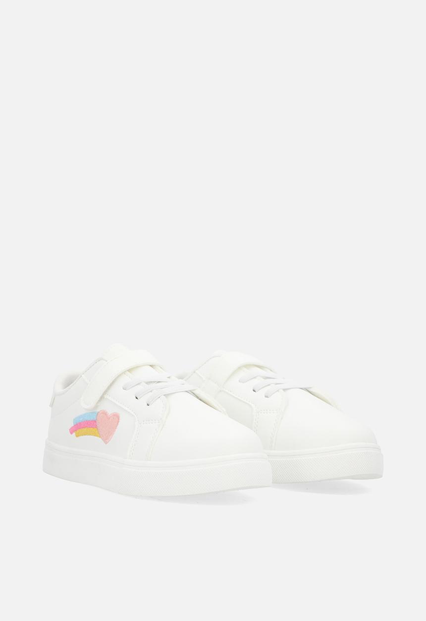 Pop Candy - Applique lace & adjustable strap fastener sneakers - white