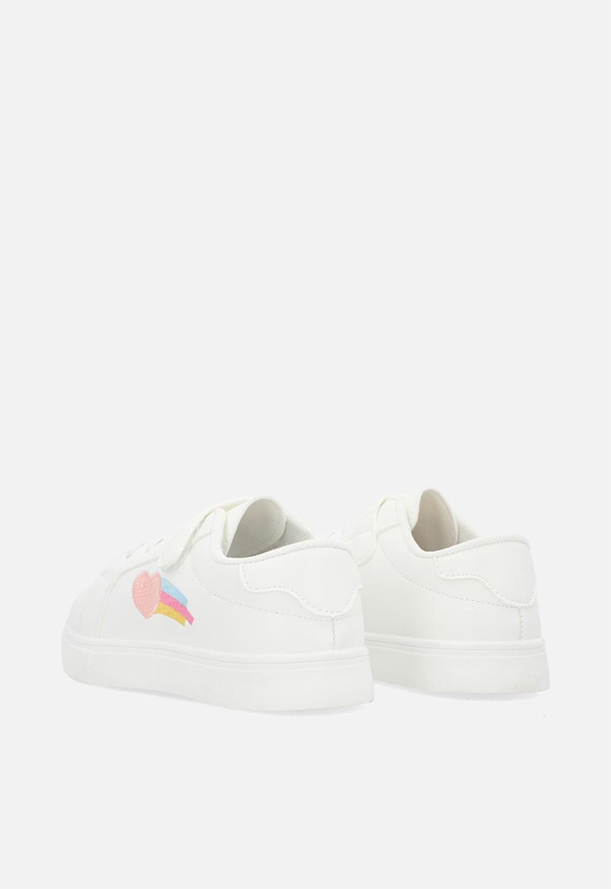 Pop Candy - Applique lace & adjustable strap fastener sneakers - white