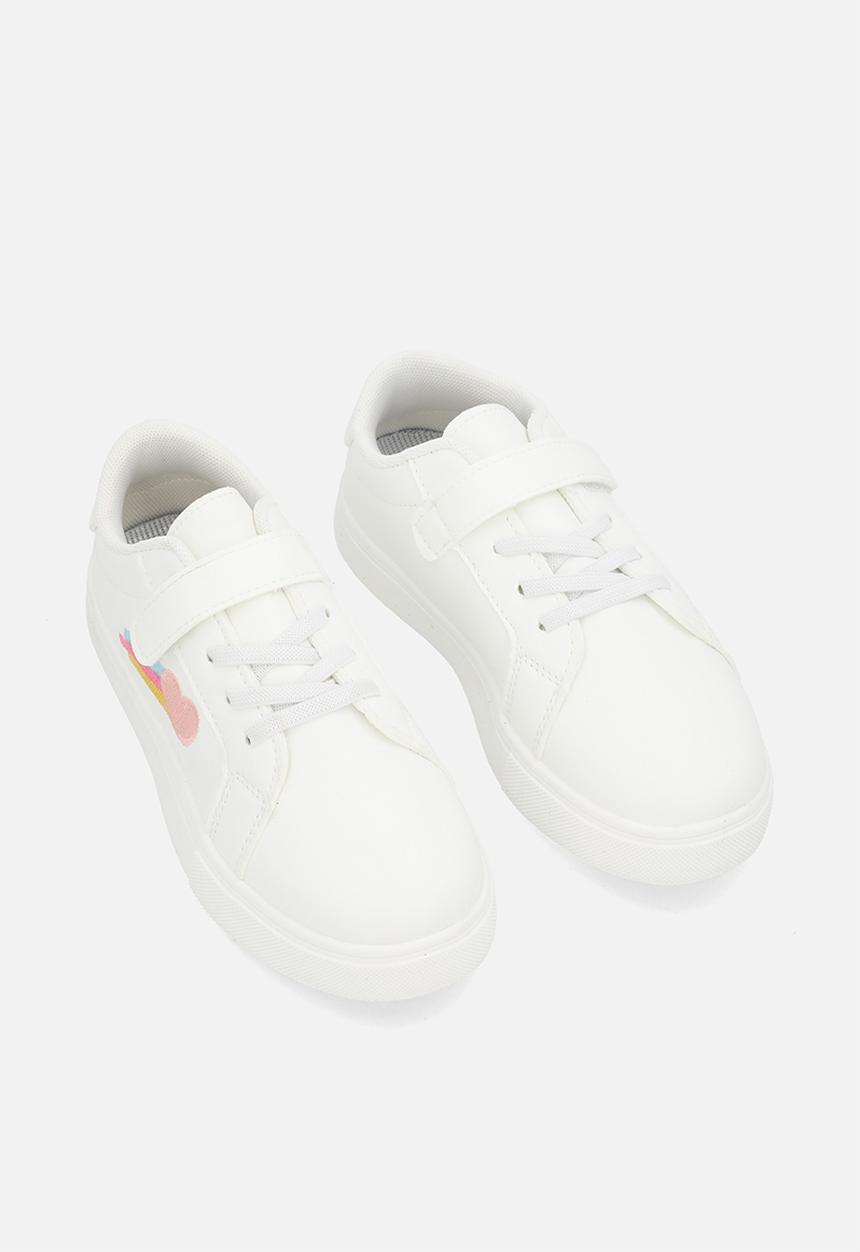 Pop Candy - Applique lace & adjustable strap fastener sneakers - white