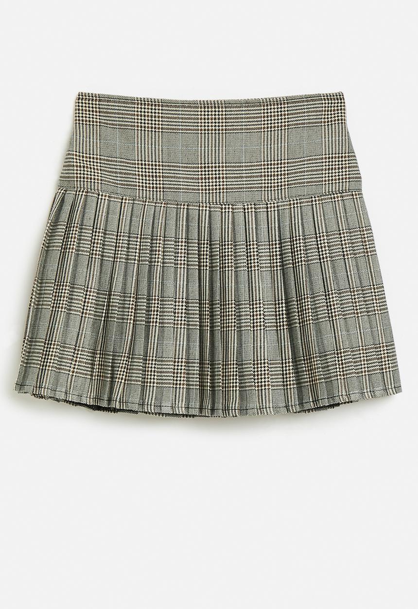 Pop Candy - Pleated plaid check skirt - multi neutral