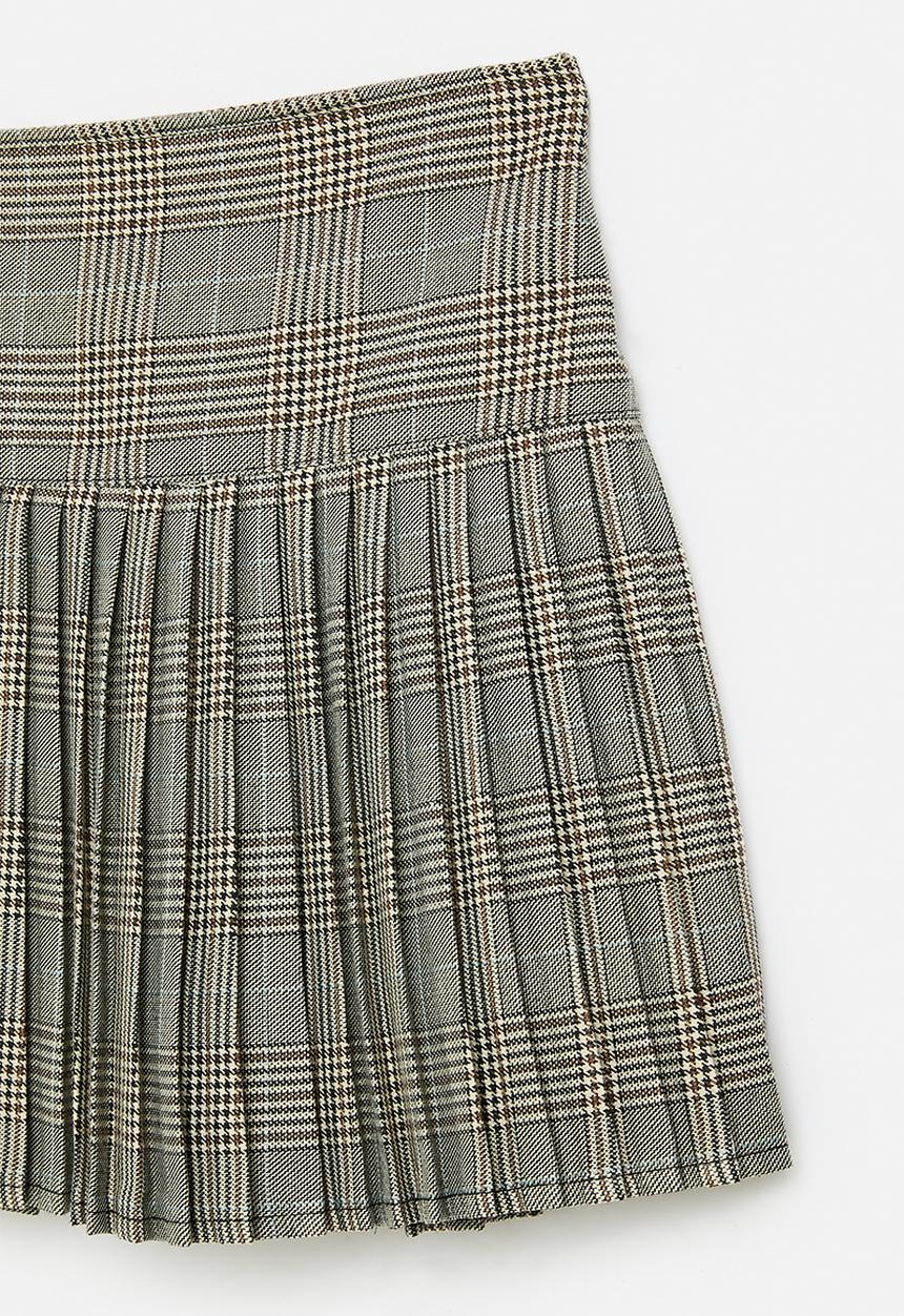 Pop Candy - Pleated plaid check skirt - multi neutral