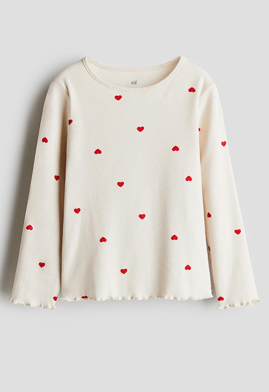 H&M - Long-sleeved jersey top - light beige/heart