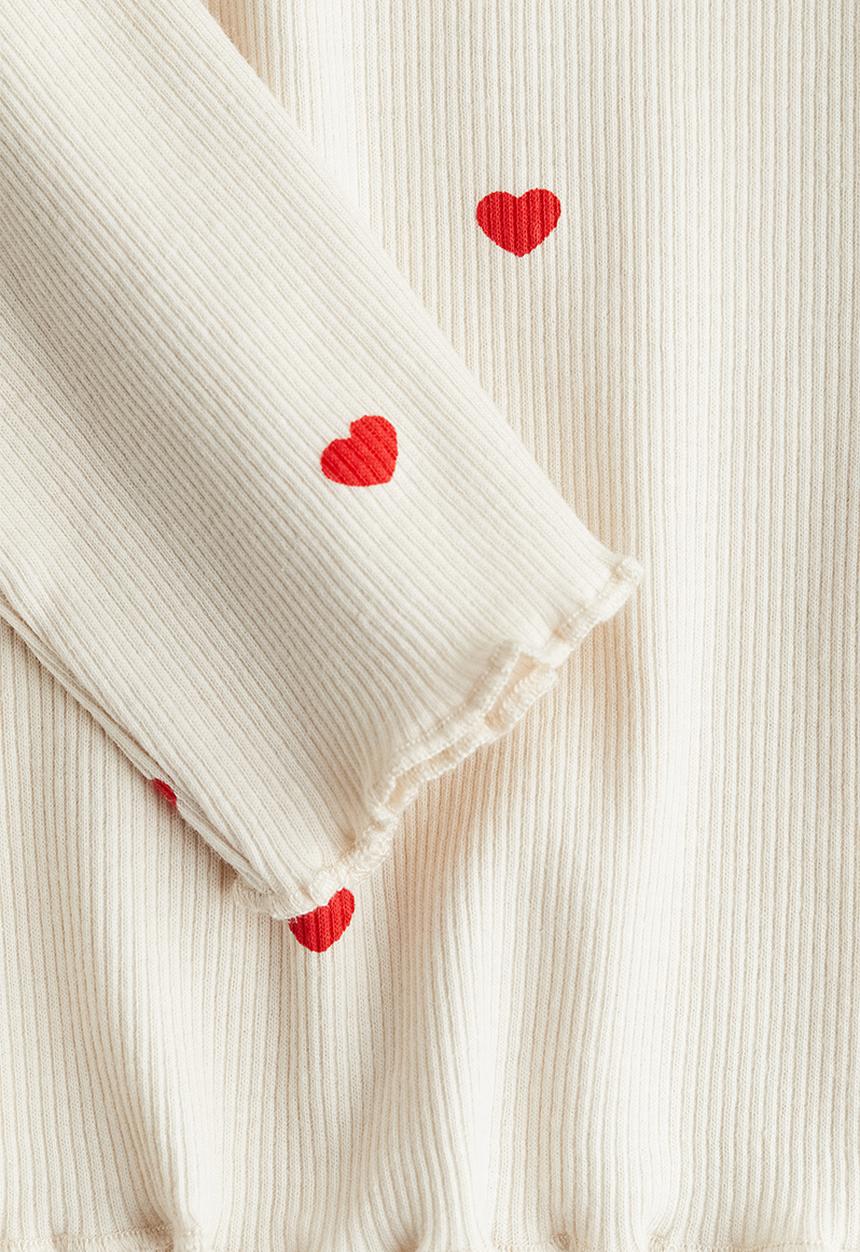 H&M - Long-sleeved jersey top - light beige/heart