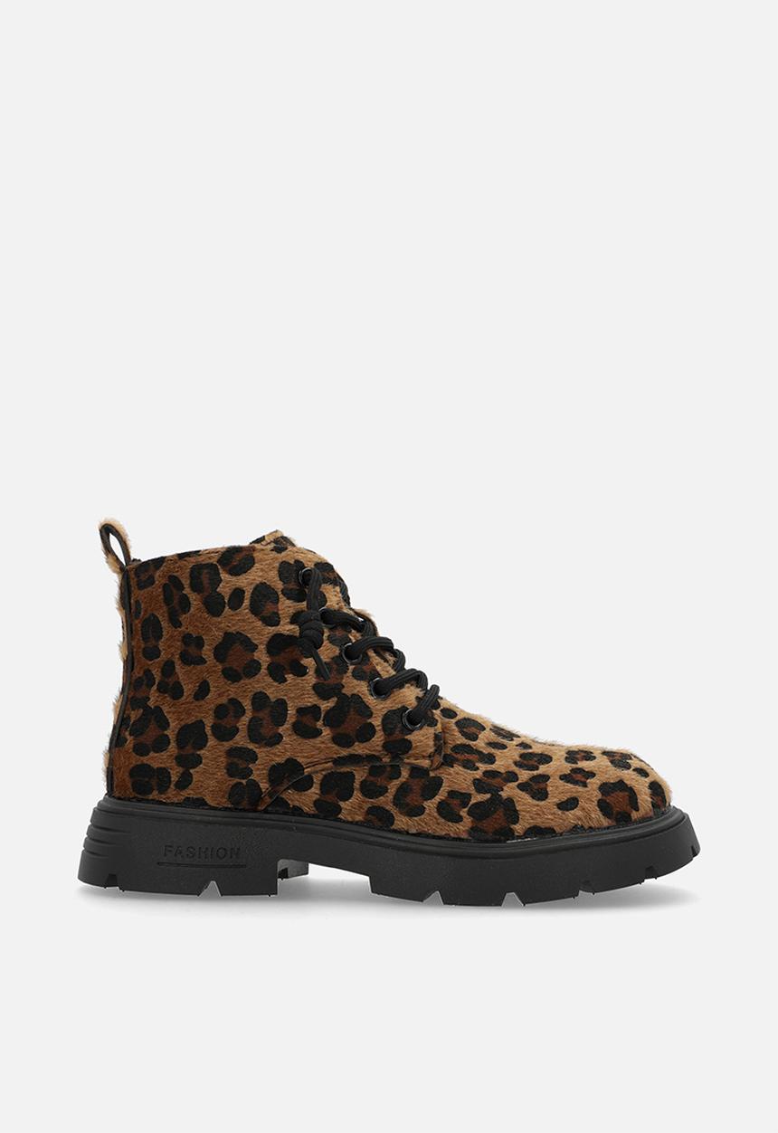 Pop Candy - Leopard print lace up boots - brown & black
