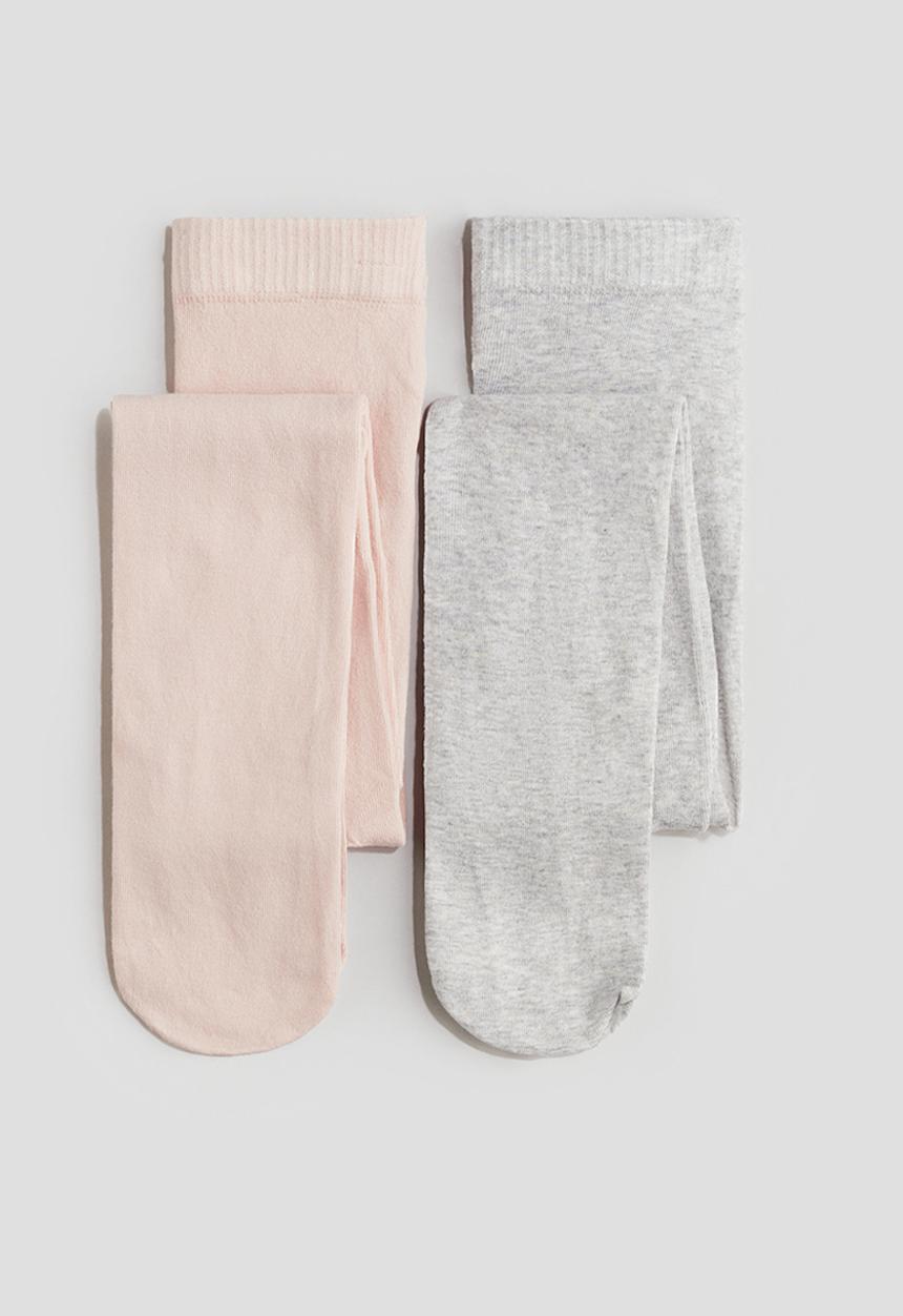H&M - 2-Pack fine-knit tights - light pink light grey