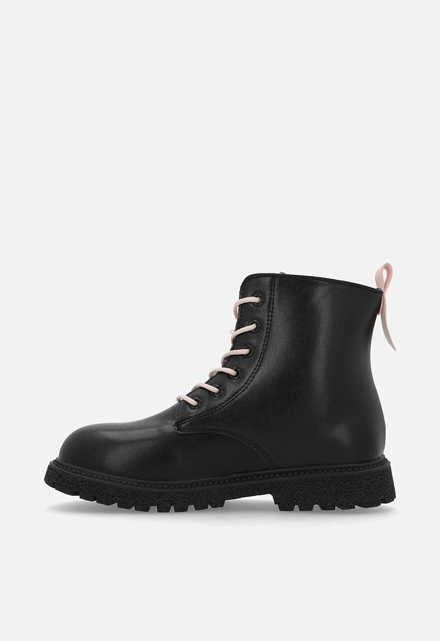 Pop Candy - Contrast lace up boots-black & pink