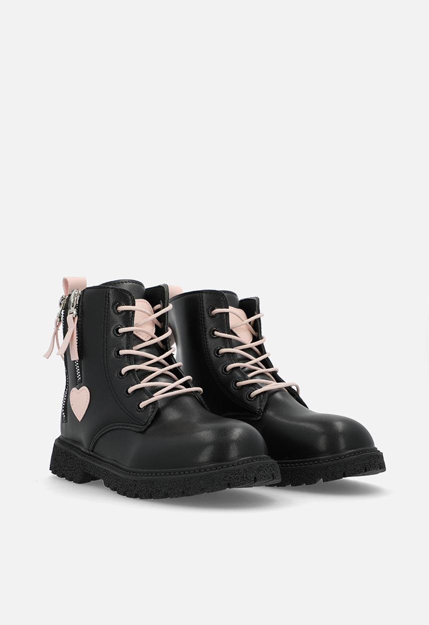 Pop Candy - Contrast lace up boots-black & pink