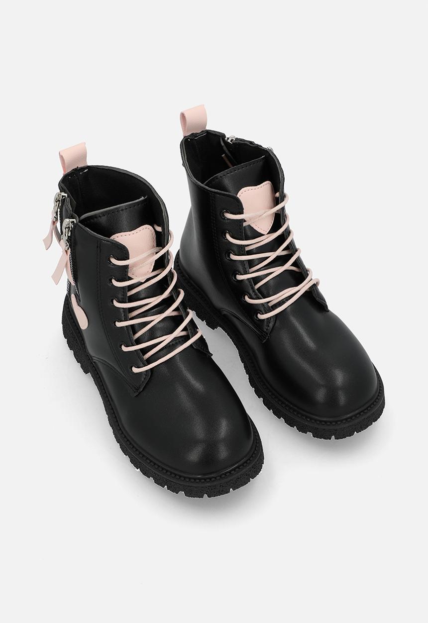 Pop Candy - Contrast lace up boots-black & pink