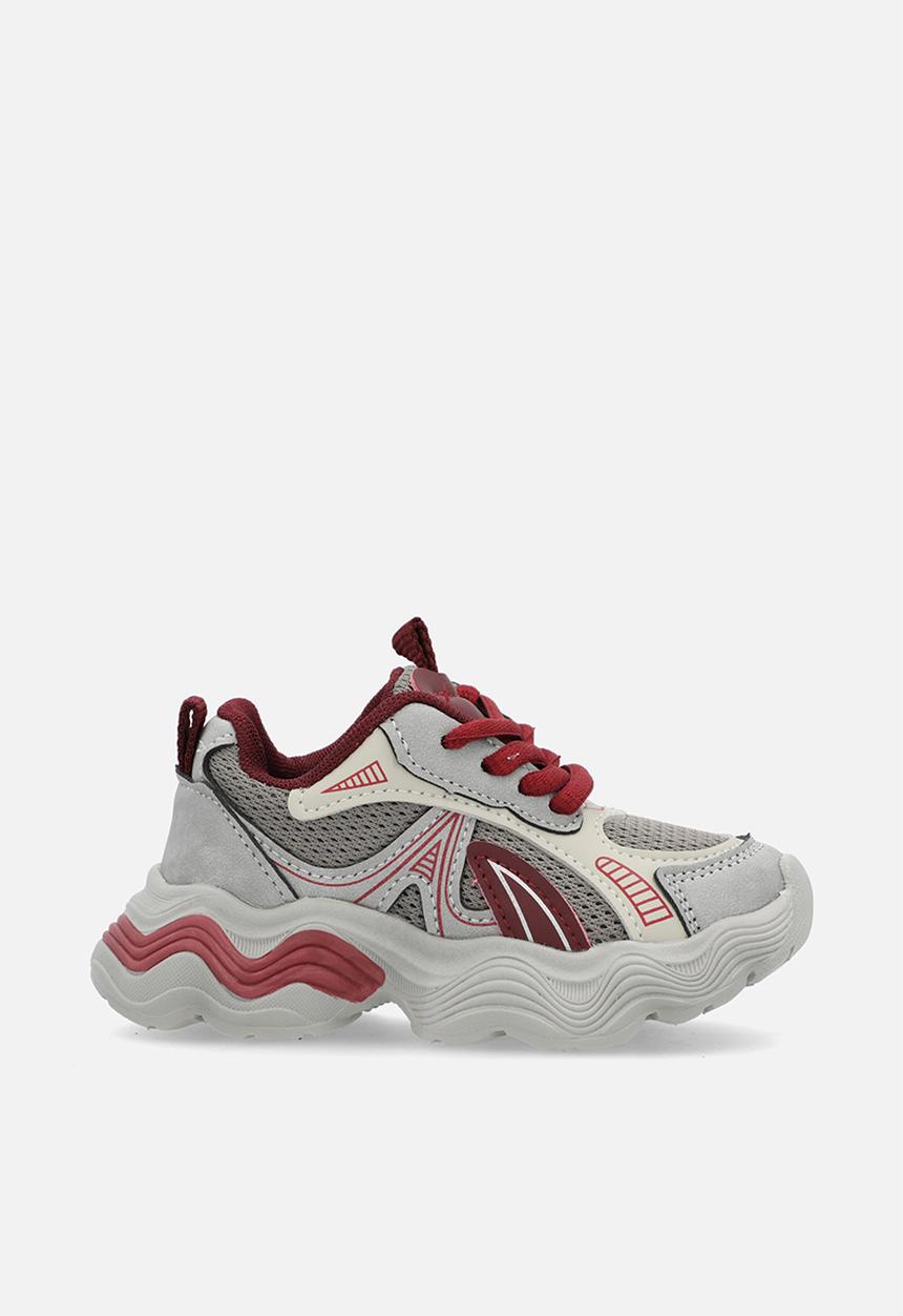 Pop Candy - Lace up chunky sneakers-grey & burgundy