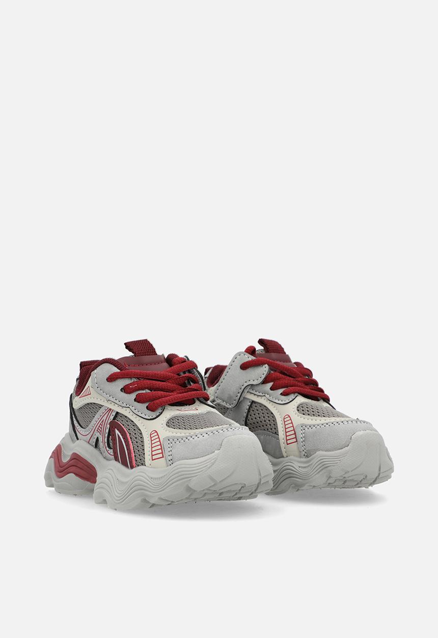 Pop Candy - Lace up chunky sneakers-grey & burgundy