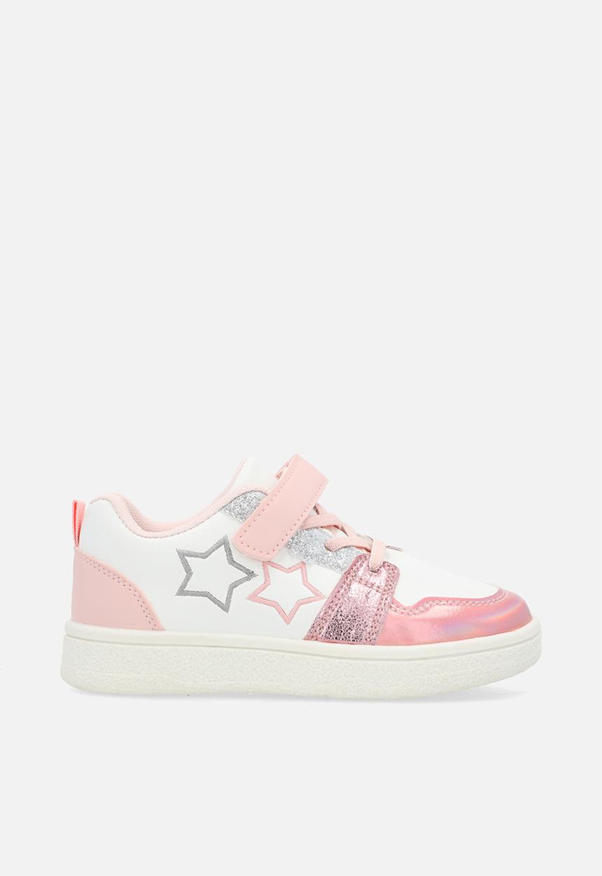 Pop Candy - Mettalic lace & adjustable fasteners sneakers - pink & white