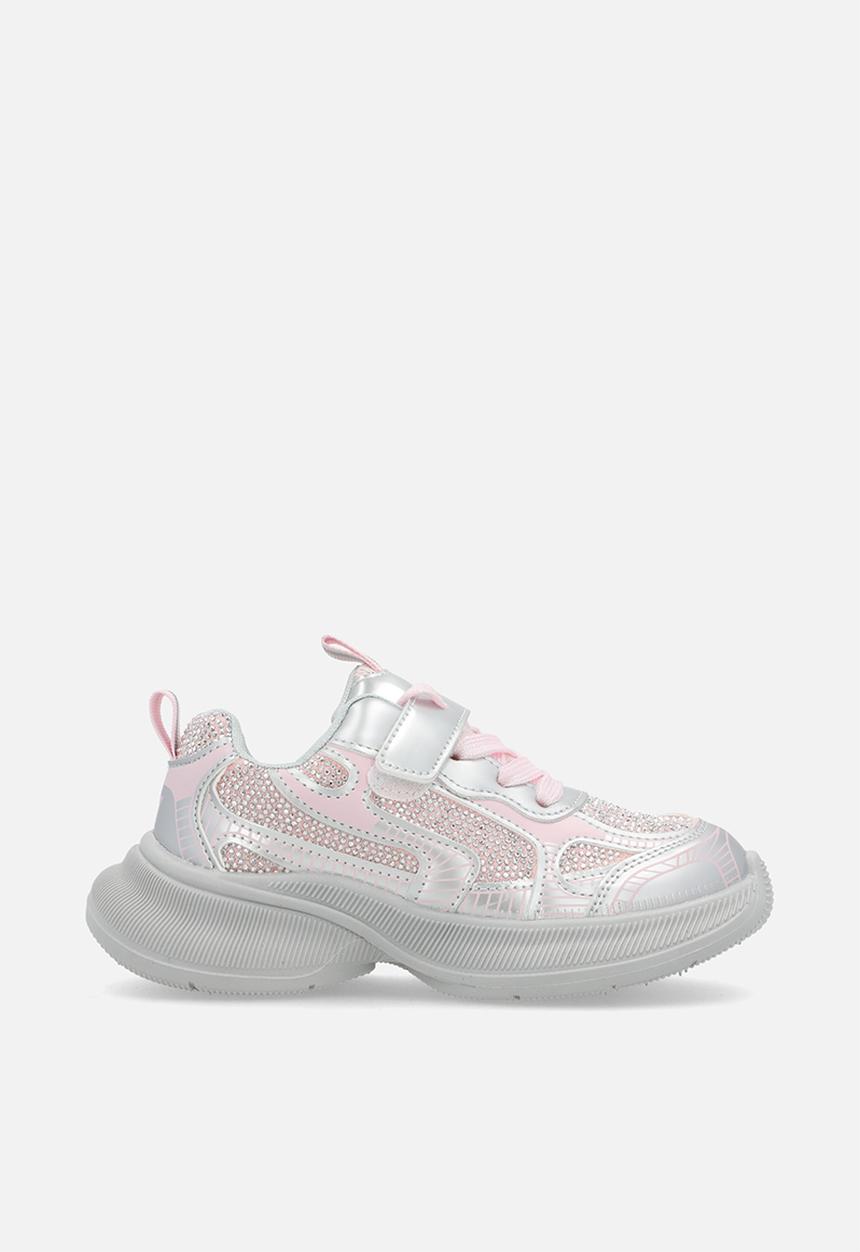 Pop Candy - Lace & adjustable strap sneakers-pink & grey