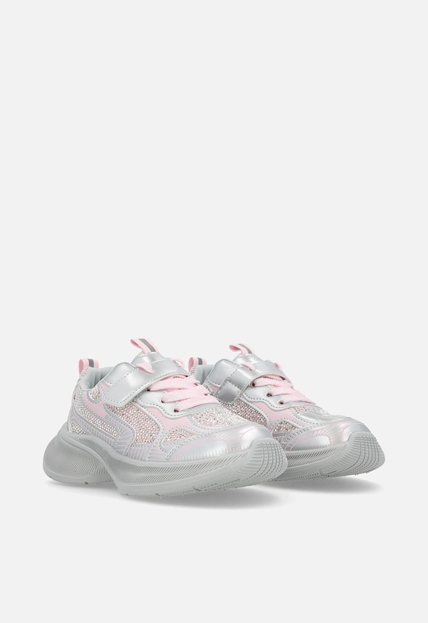 Pop Candy - Lace & adjustable strap sneakers-pink & grey