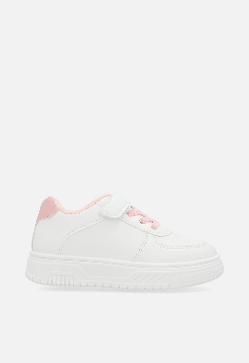 Pop Candy - Adjustable strap fastener & lace sneakers-white & pink