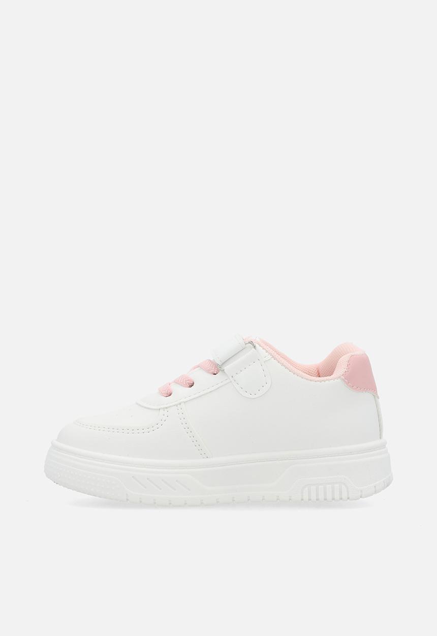 Pop Candy - Adjustable strap fastener & lace sneakers-white & pink