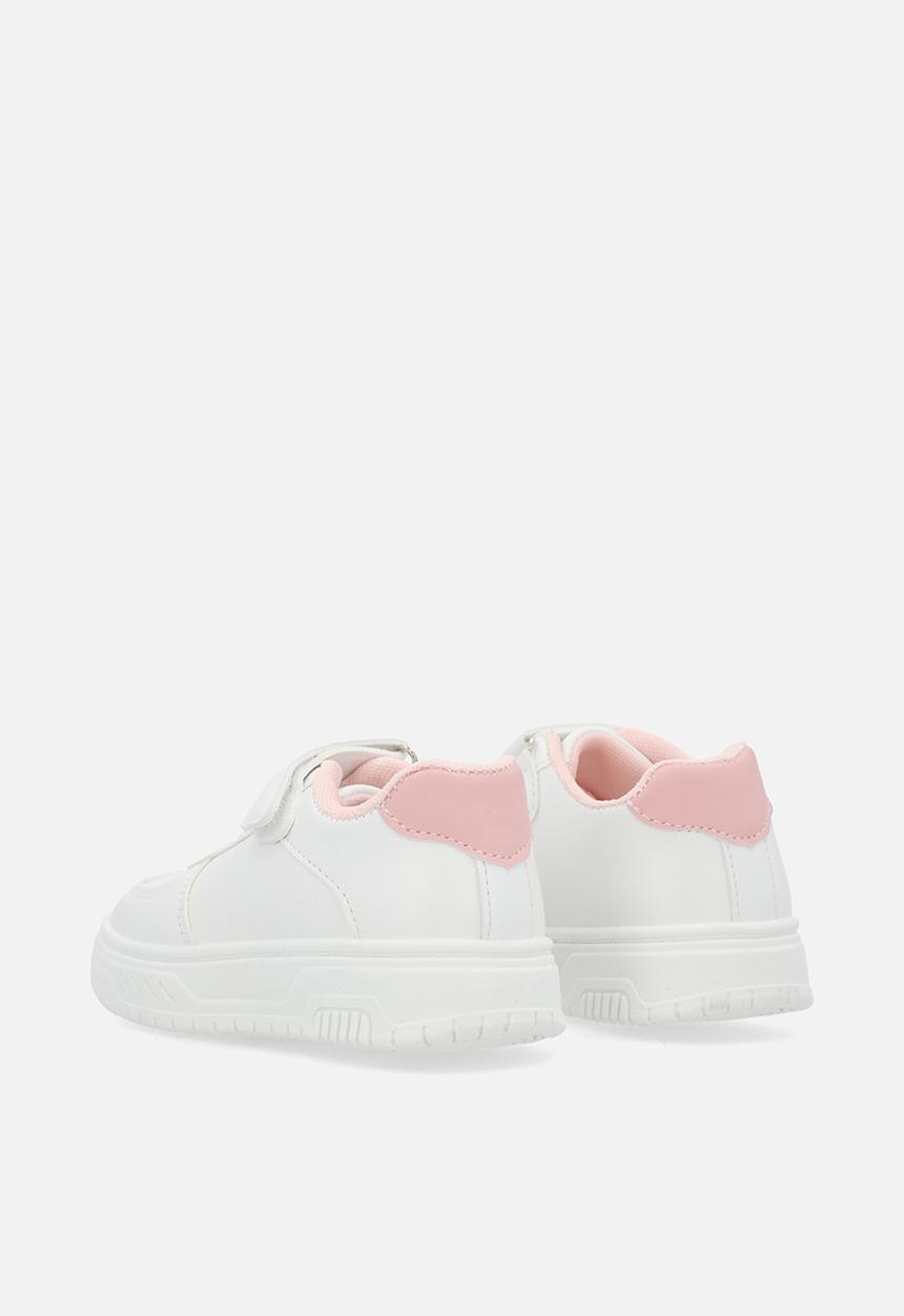Pop Candy - Adjustable strap fastener & lace sneakers-white & pink