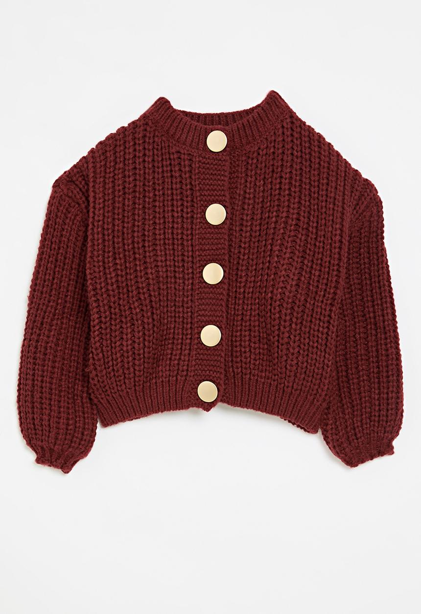 Pop Candy - Chunky gold buttoned jersey - maroon