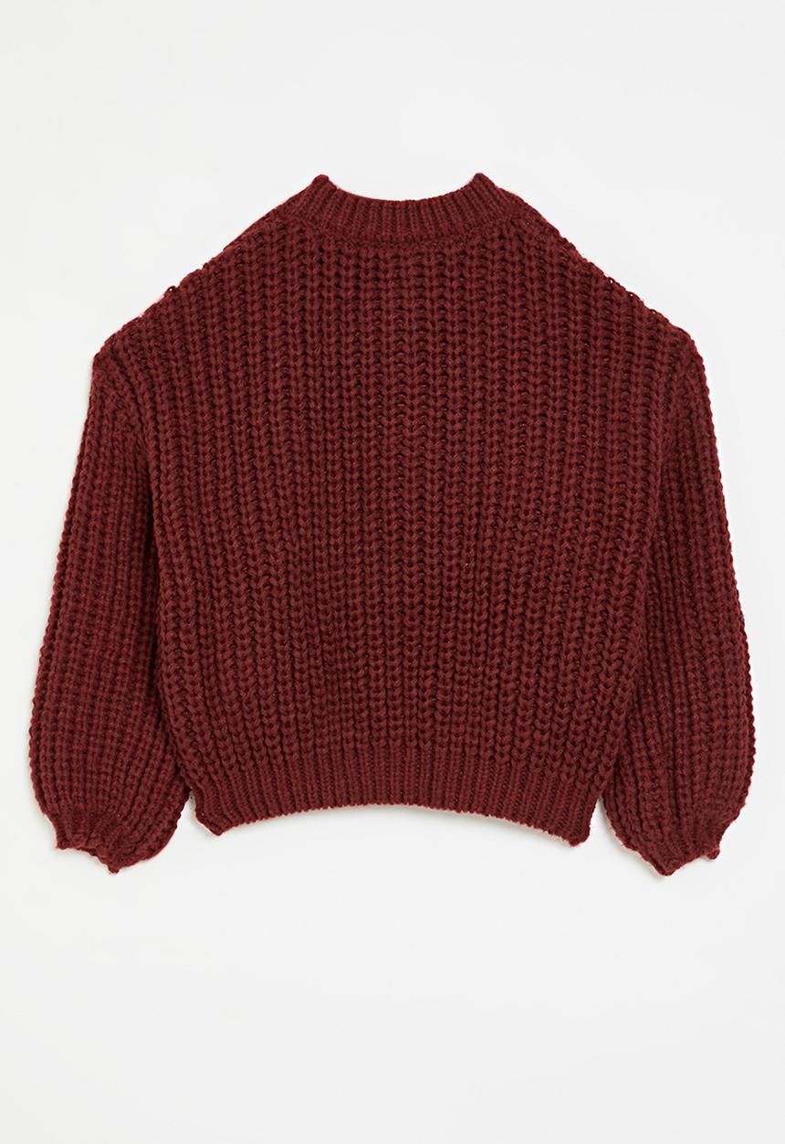 Pop Candy - Chunky gold buttoned jersey - maroon