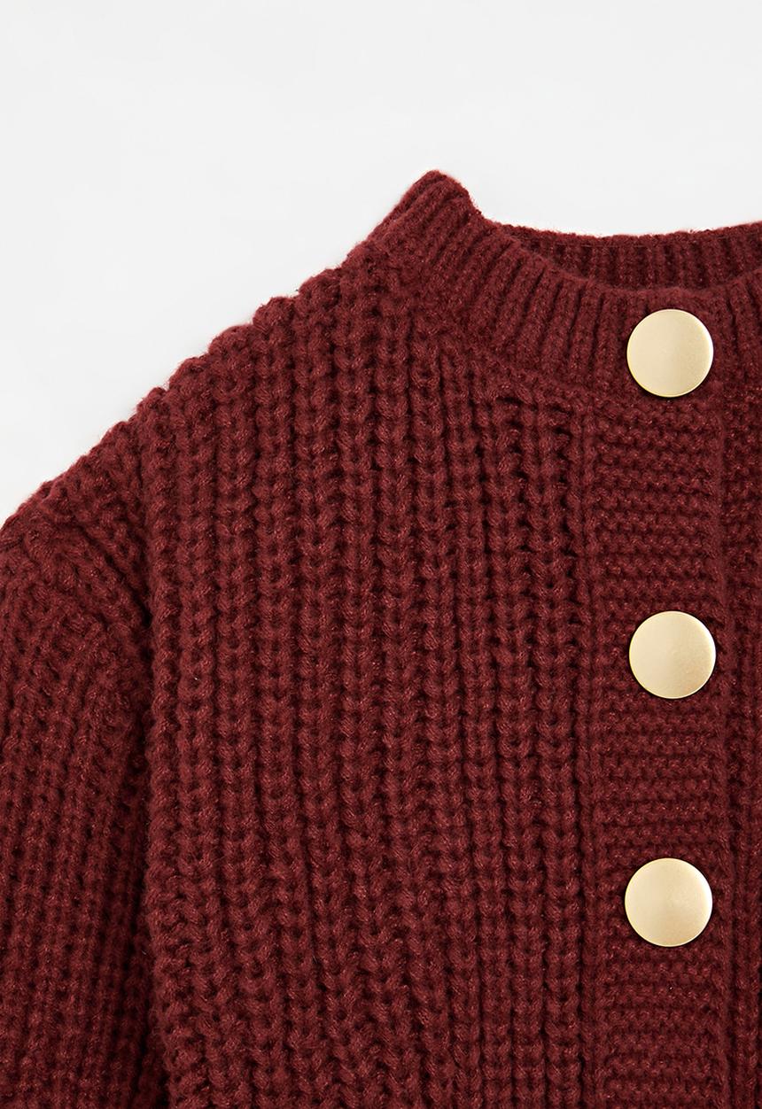 Pop Candy - Chunky gold buttoned jersey - maroon