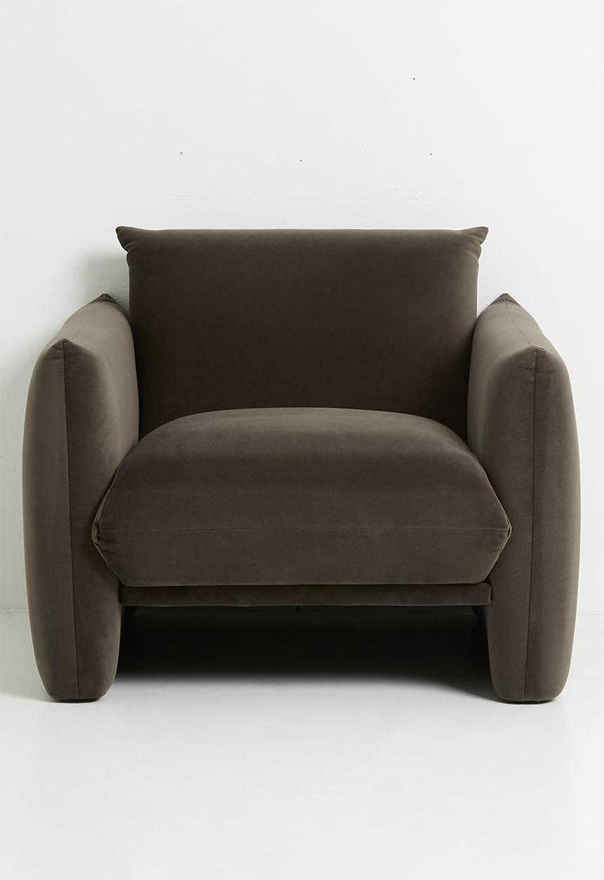 Sixth Floor - Signe single seater velvet sofa-chocolate grey