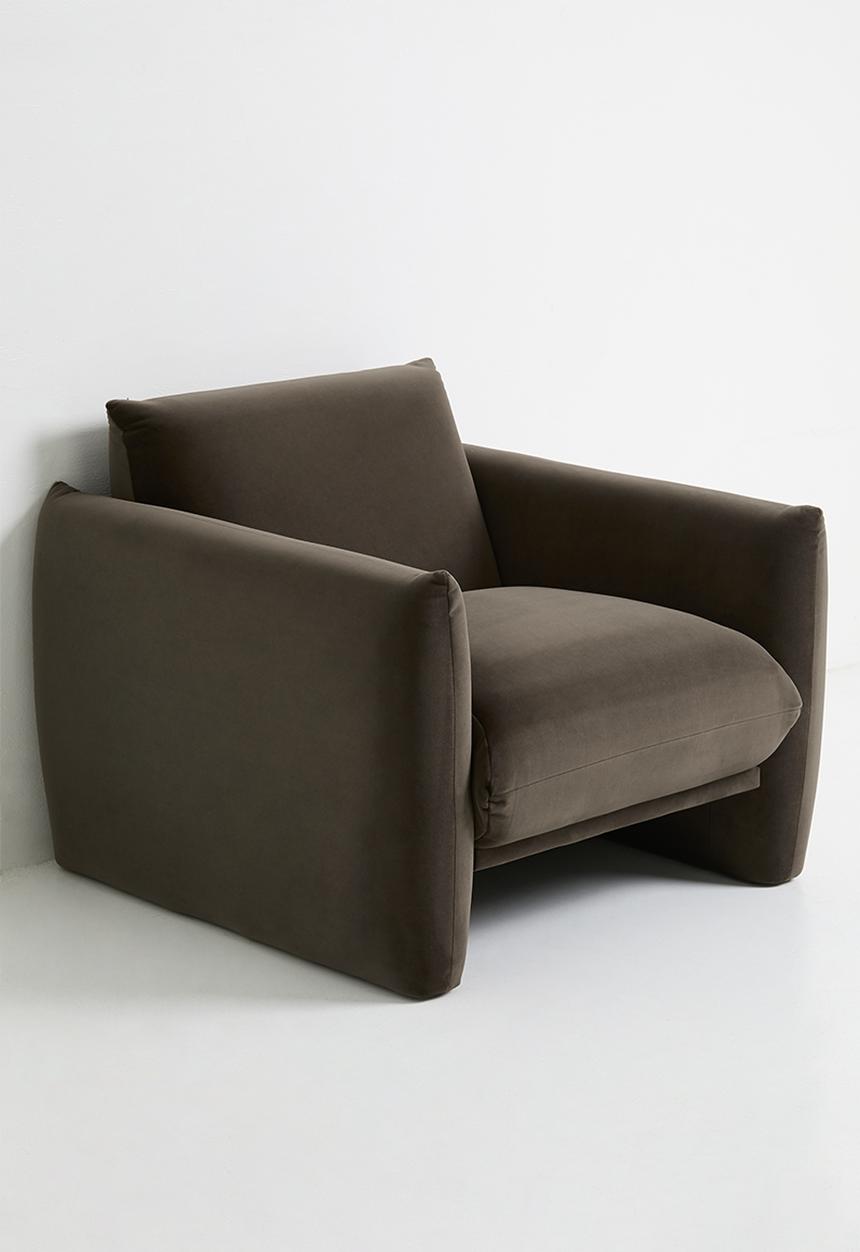 Sixth Floor - Signe single seater velvet sofa-chocolate grey