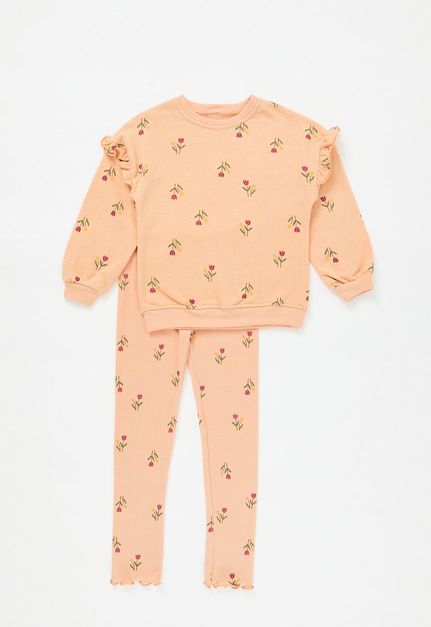 Pop Candy - Frilled sleeve sweat top & legging set - dusty orange