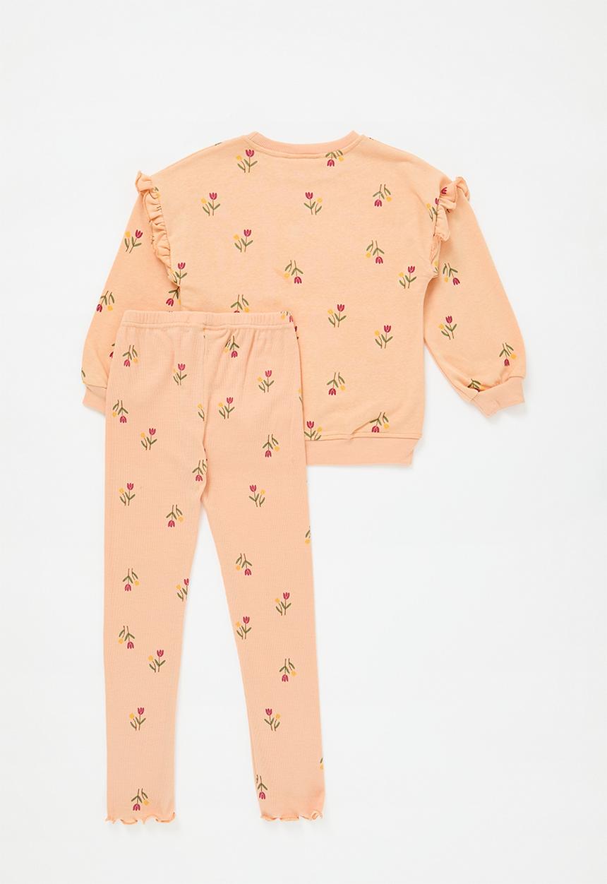 Pop Candy - Frilled sleeve sweat top & legging set - dusty orange