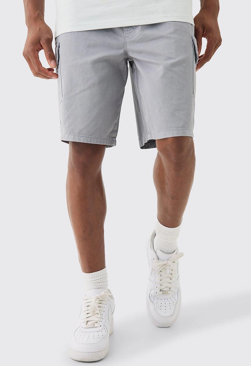 boohooMAN - Relaxed Fit Elasticated Waist Cargo Shorts - grey