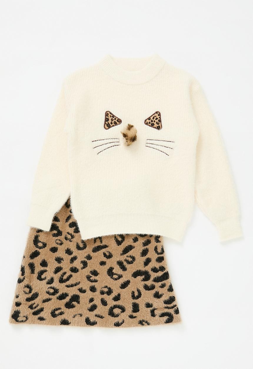 Pop Candy - Jersey & skirt set-ecru & brown
