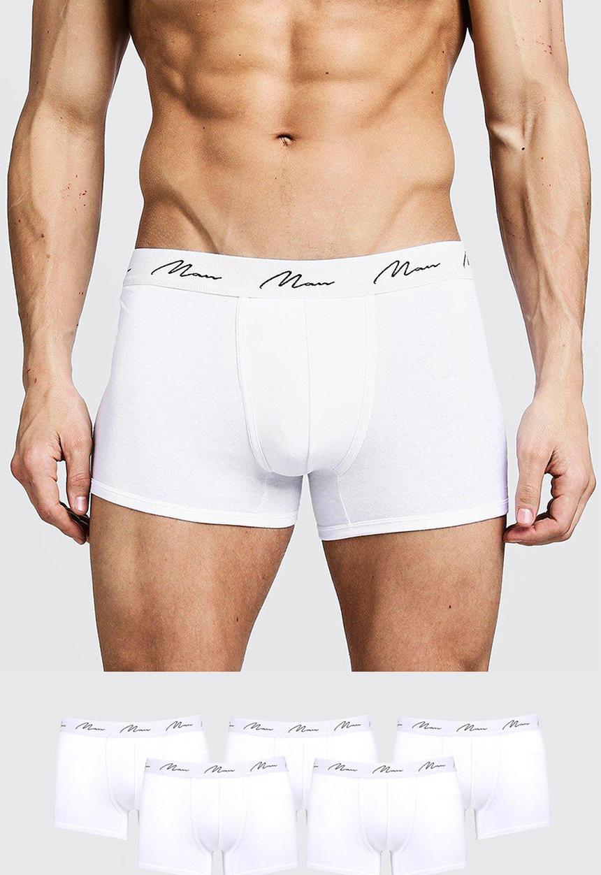 boohooMAN - 5 Pack MAN Signature Trunks - White