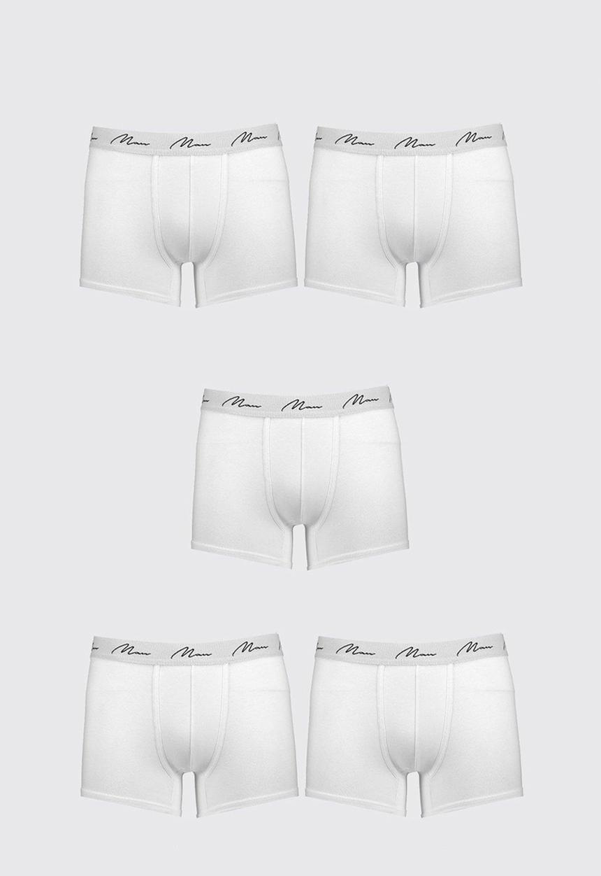 boohooMAN - 5 Pack MAN Signature Trunks - White
