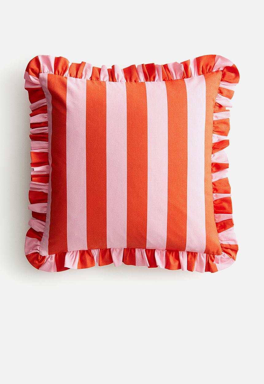 H&M - Frill-trimmed cushion cover - orange striped