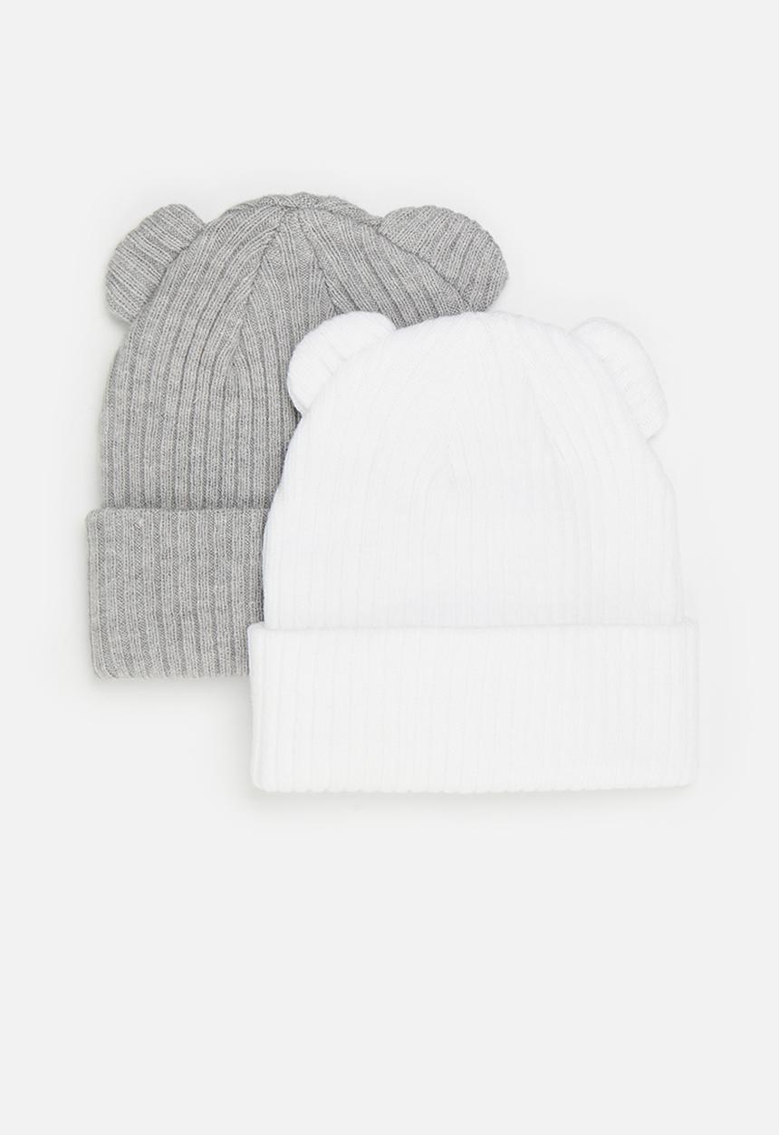 Pop Candy - 2 Pack beanie set - ecru & grey