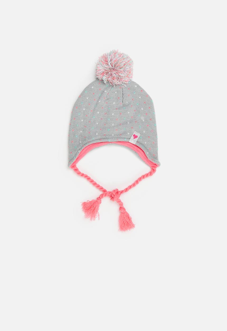Pop Candy - Beanie with twist braid chin cord - grey/pink/multi