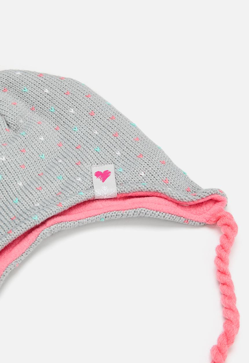 Pop Candy - Beanie with twist braid chin cord - grey/pink/multi