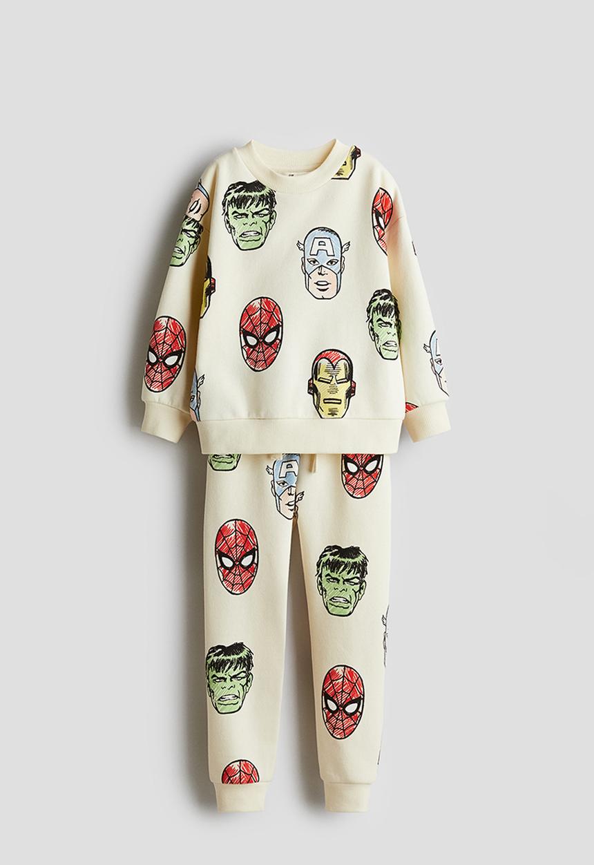H&M - 2-Piece printed sweatshirt set - light yellow & marvel comics