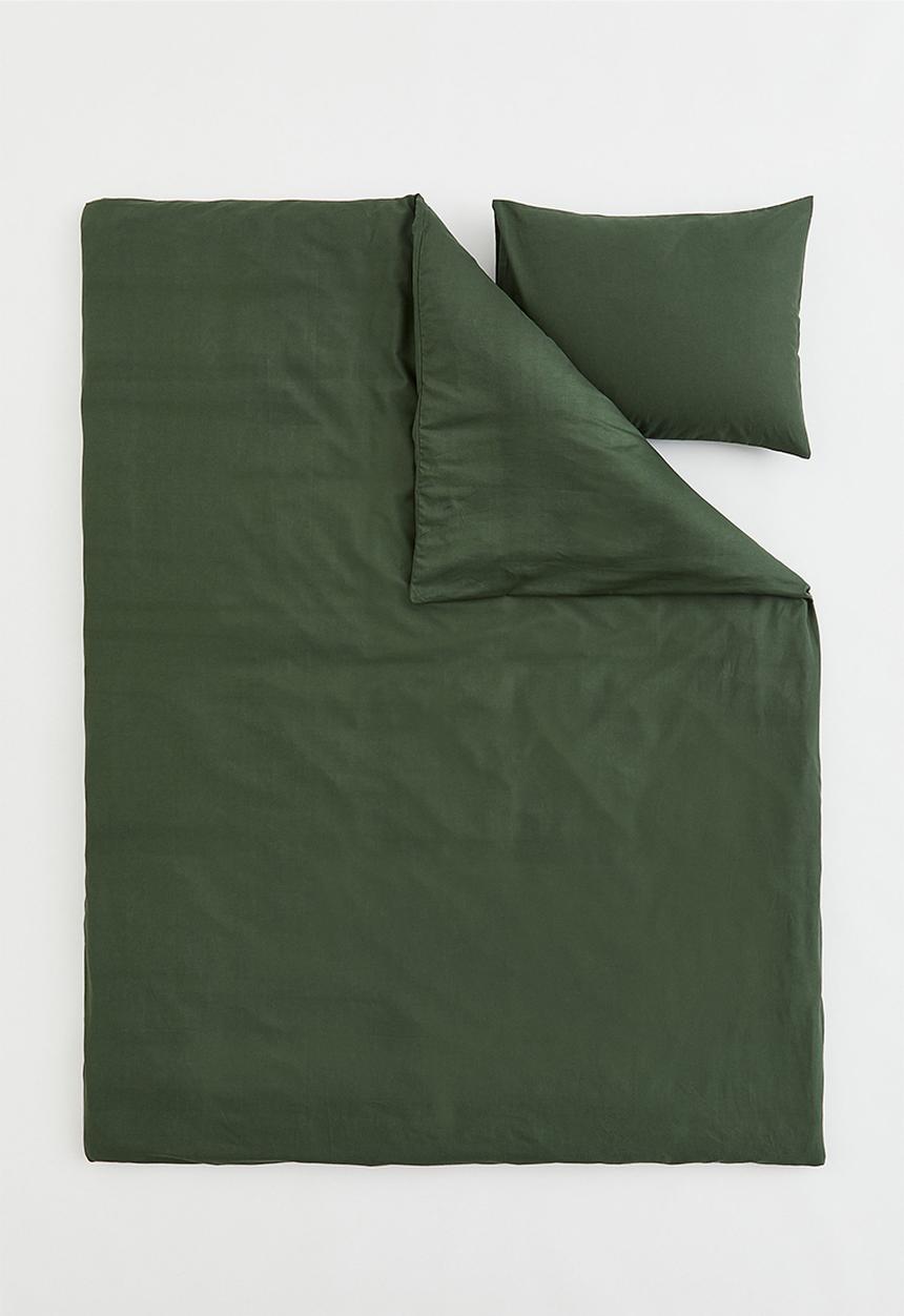 H&M - Cotton single duvet cover set - dark green