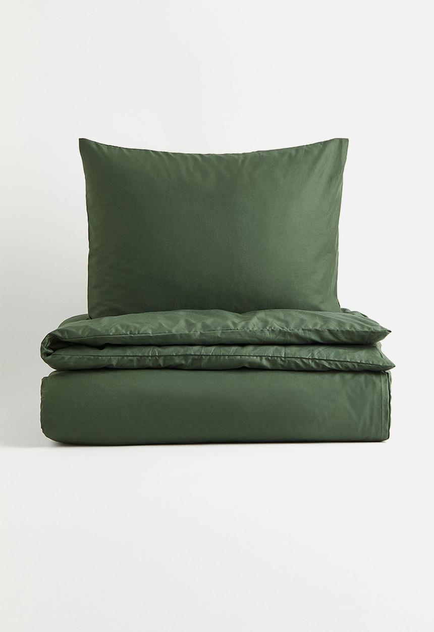 H&M - Cotton single duvet cover set - dark green