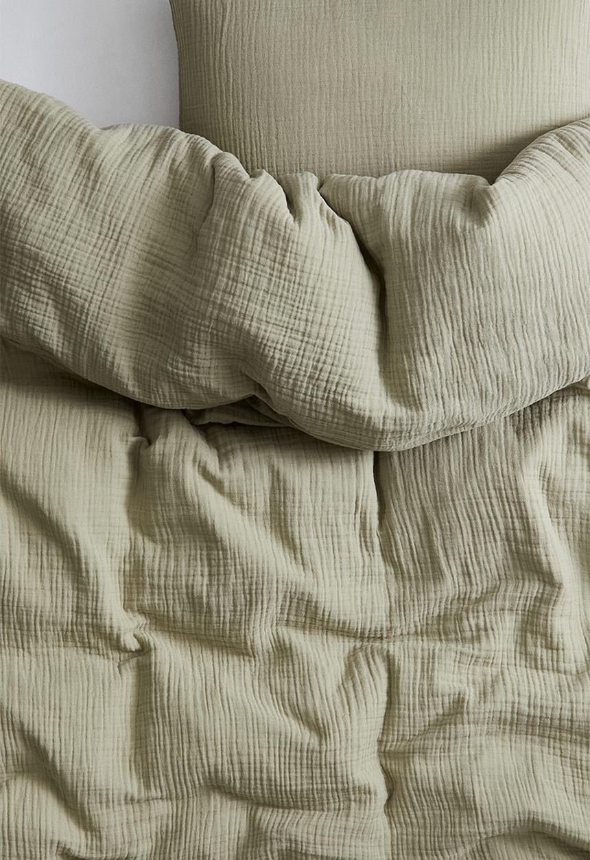 H&M - Muslin single duvet cover set - light dusty green