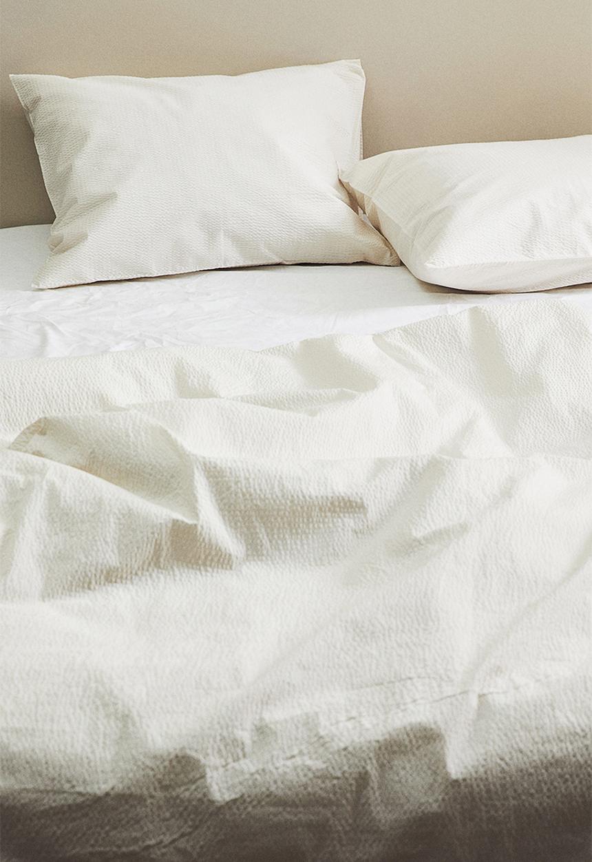 H&M - Seersucker single duvet cover set - cream 
