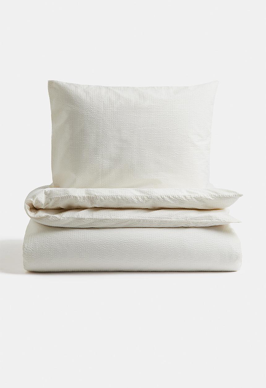H&M - Seersucker single duvet cover set - cream 