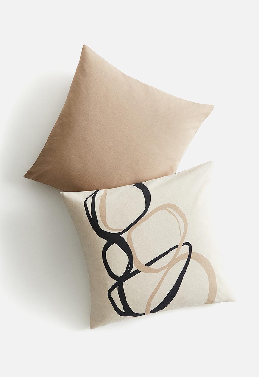 H&M - 2 pack cotton cushion covers - dark beige patterned
