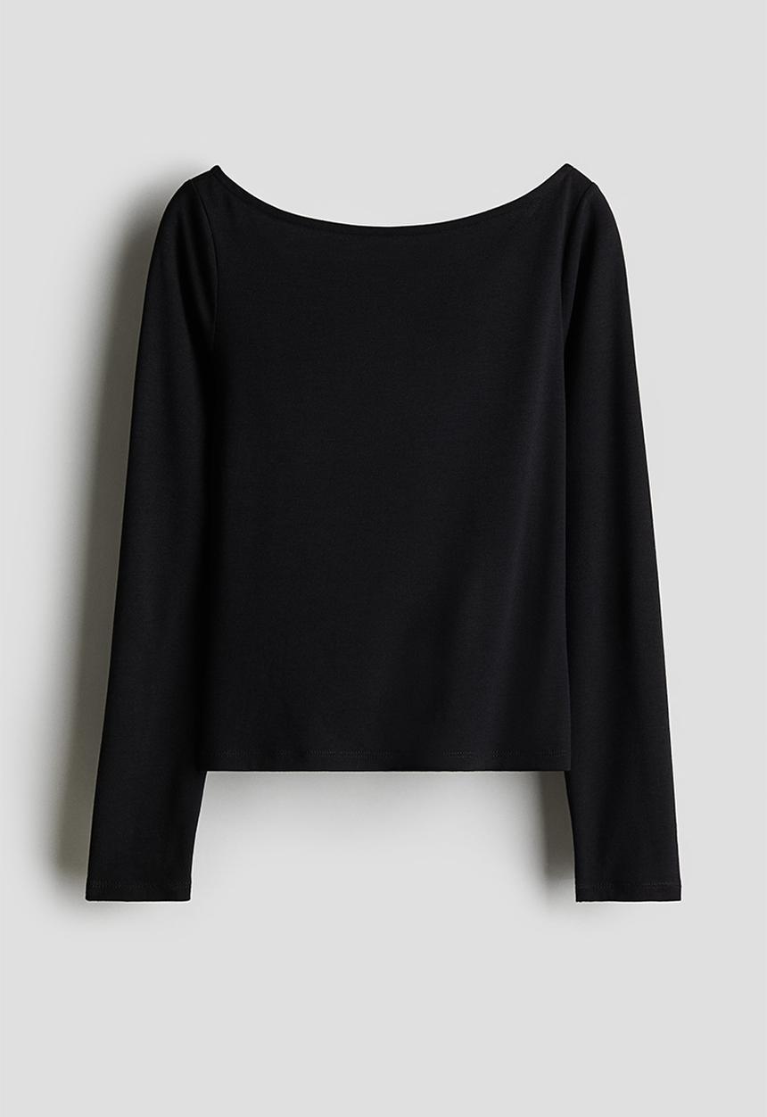 H&M - Cut-out jersey top - black