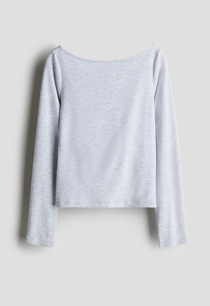 H&M - Cut-out jersey top - light grey marl
