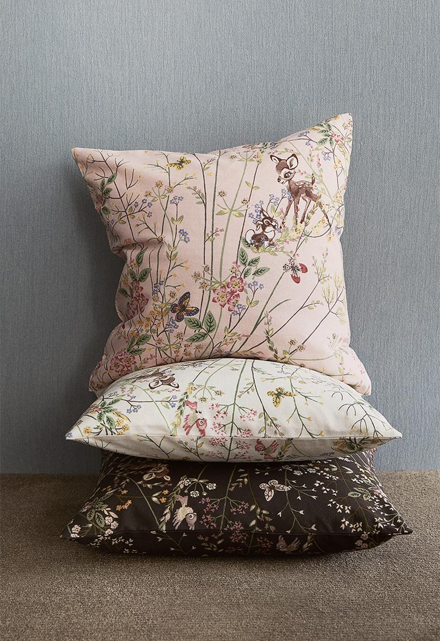 H&M - Patterned cotton cushion cover - pink bambi