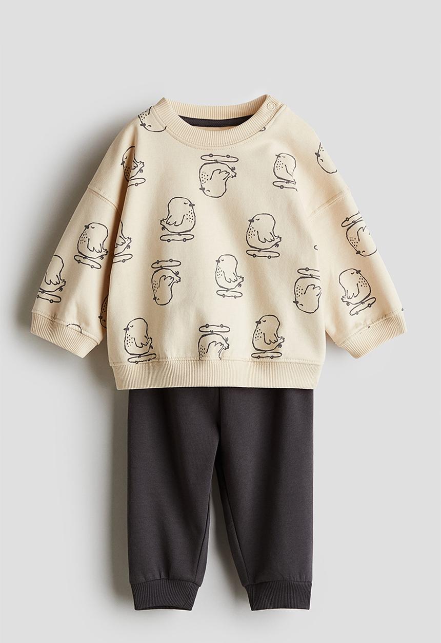 H&M - 2-Piece sweatshirt set - light beige birds
