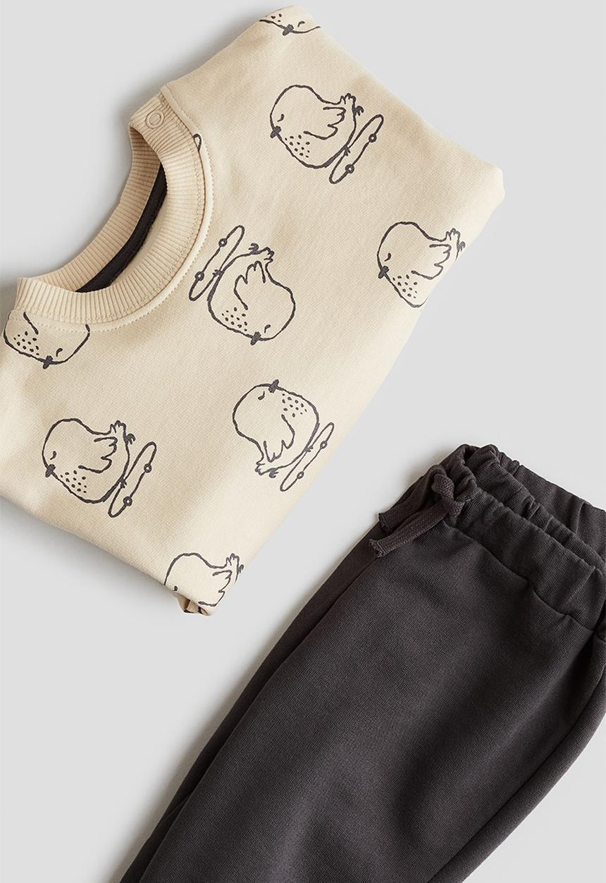H&M - 2-Piece sweatshirt set - light beige birds