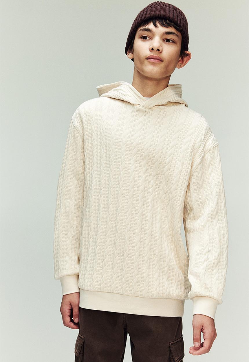 H&M - Cable-knit look hoodie - cream