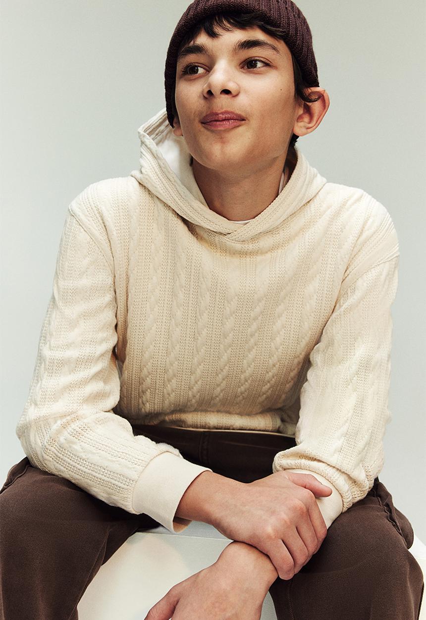 H&M - Cable-knit look hoodie - cream